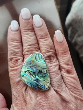Tocara Abalone Shell Statement Ring - Iridescent Green Blue